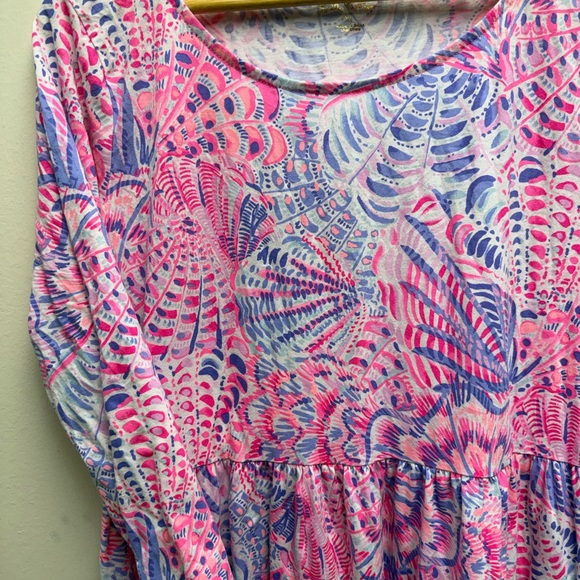 Lilly Pulitzer Geanna 3/4 Sleeve Tiered Swing Dress in Raz Berry “Sea You Soon” - Picture 4 of 5